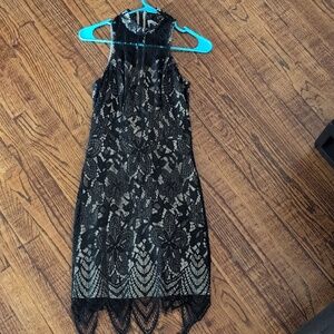 Xhilaration Black Lace Midi Dress with Scalloped Hem